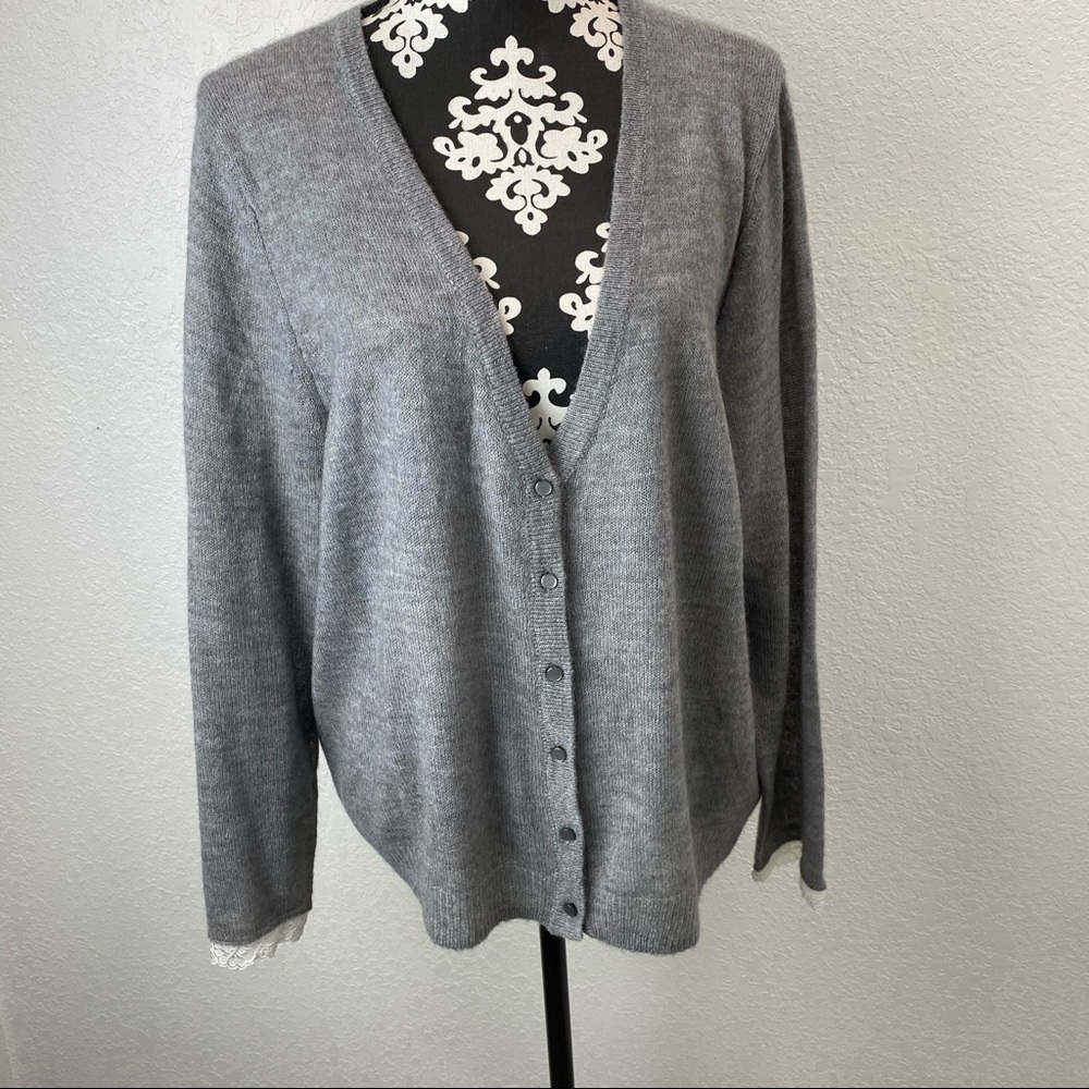 J. Crew Mercantile Lace Trimmed Cardigan Alpaca Blend